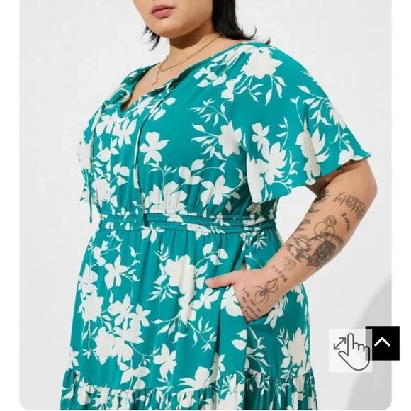 Torrid Studio Crepe De Chine Tie Neck Tiered Dress - Picture 2 of 12